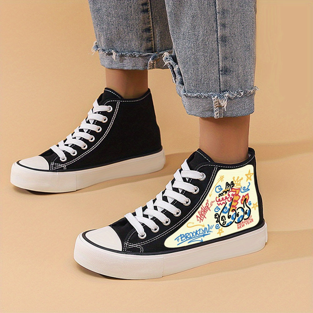 Chunky Graffiti Canvas Sneakers High Top Skate Shoes