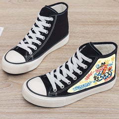 Graffiti Print Plush Lined Thermal Chunky Canvas Sneakers Flat Heighten