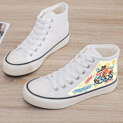 Graffiti Print Plush Lined Thermal Chunky Canvas Sneakers Flat Heighten