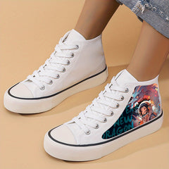 Astronaut & Dragon Print High Top Canvas Sneakers