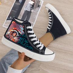 Dragon & Astronaut Print Plush Lined Thermal Chunky Canvas Sneakers