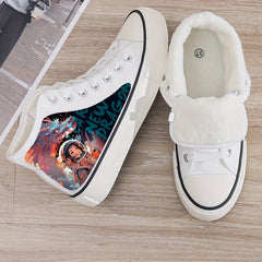 Dragon & Astronaut Print Plush Lined Thermal Chunky Canvas Sneakers