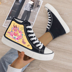 Dragon Print Plush Lined Thermal Chunky Canvas Sneakers