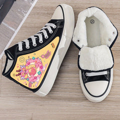 Dragon Print Plush Lined Thermal Chunky Canvas Sneakers
