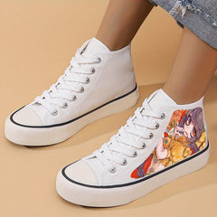 Anime Girl Print Chunky Canvas Sneakers Non Slip High Top