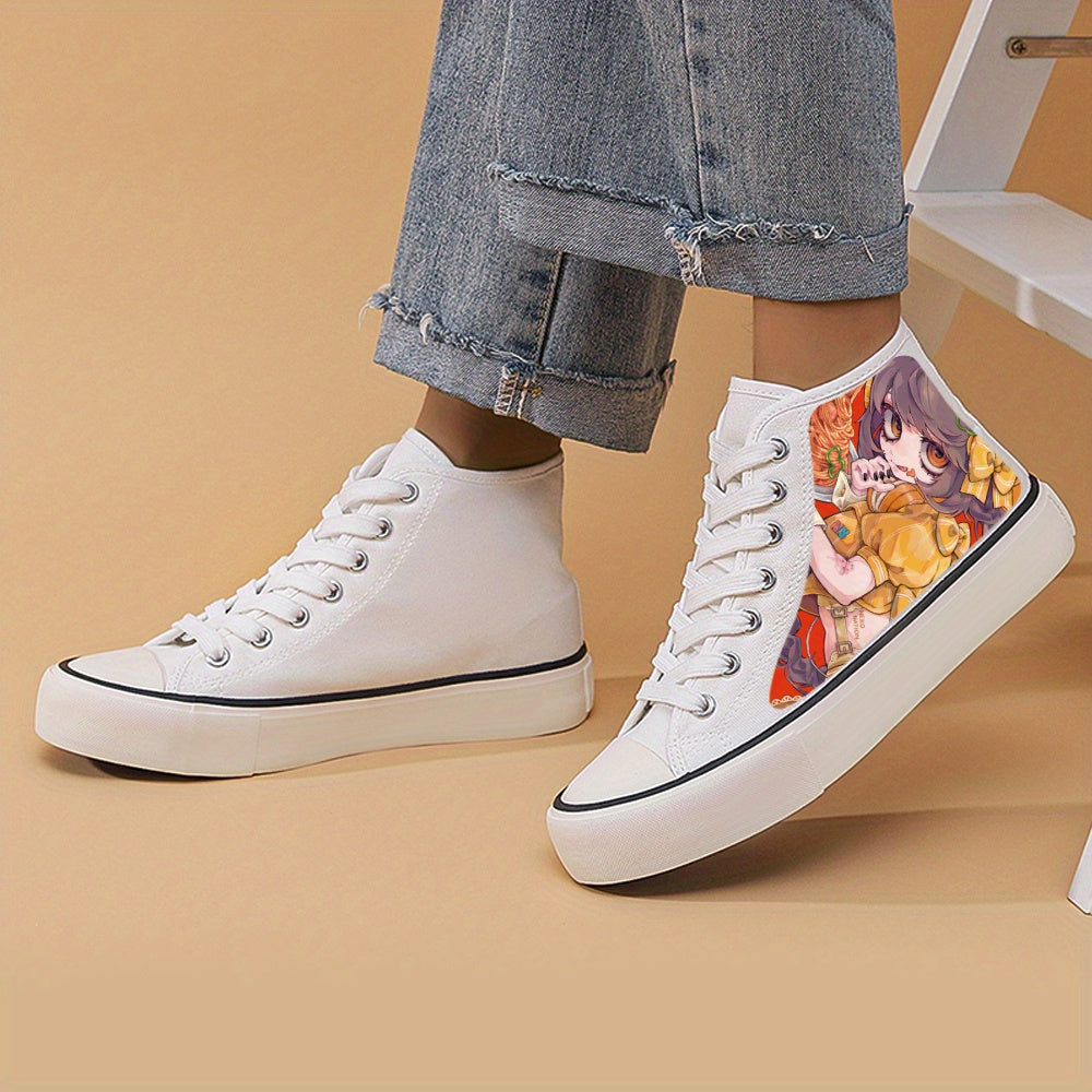 Anime Girl Print Chunky Canvas Sneakers Non Slip High Top