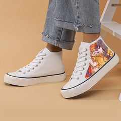 Anime Girl Print Chunky Canvas Sneakers Non Slip High Top
