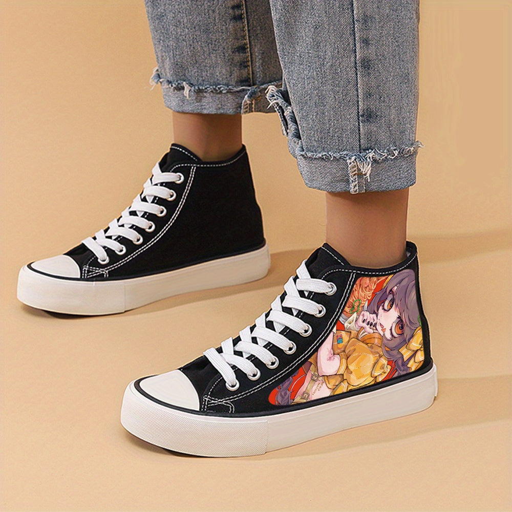 Anime Girl Print Chunky Canvas Sneakers Non Slip High Top