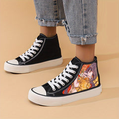 Anime Girl Print Chunky Canvas Sneakers Non Slip High Top