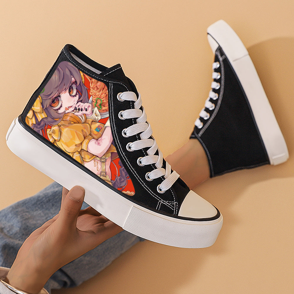 Anime Girl Print Chunky Canvas Sneakers Non Slip High Top