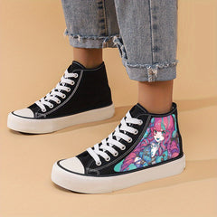Anime Girl Print Chunky Canvas Sneakers High Top Classic Skate Shoes