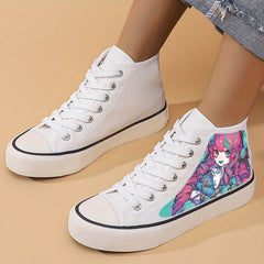 Anime Girl Print Chunky Canvas Sneakers High Top Classic Skate Shoes