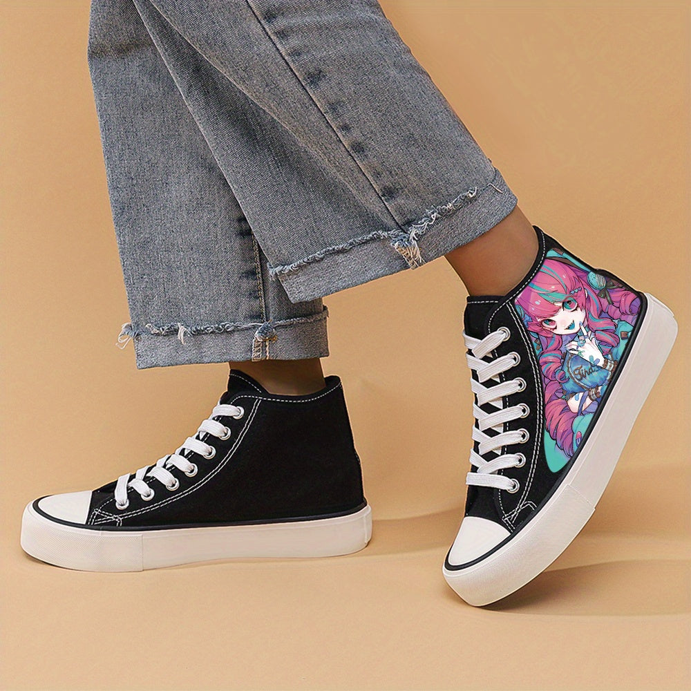 Anime Girl Print Chunky Canvas Sneakers High Top Classic Skate Shoes