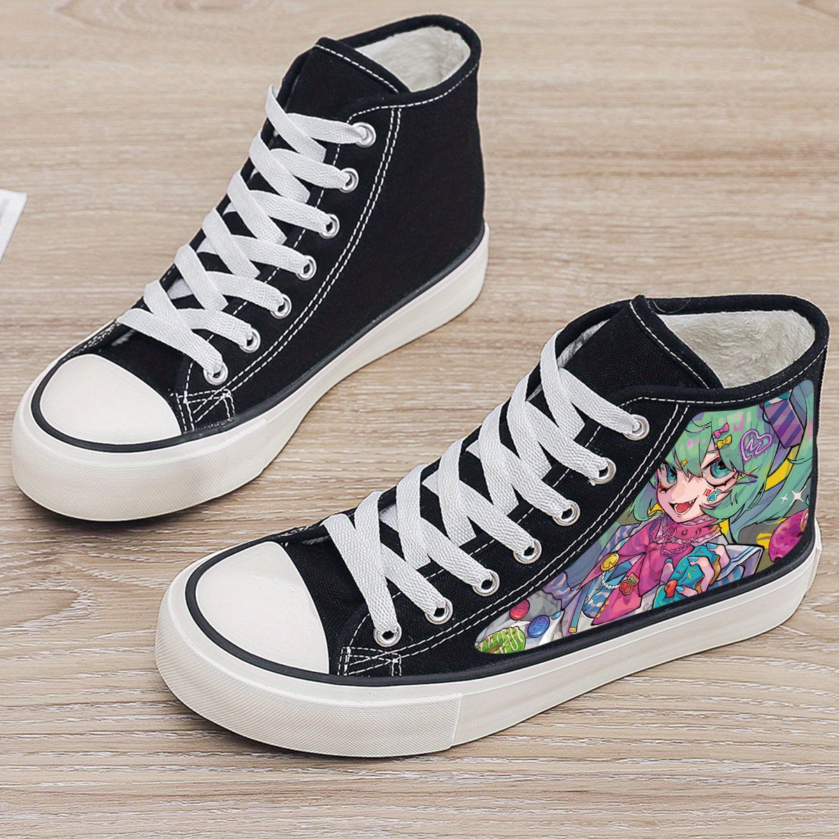 Anime Print Plush Lined Thermal Chunky Canvas Sneakers