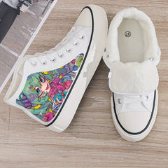 Anime Print Plush Lined Thermal Chunky Canvas Sneakers