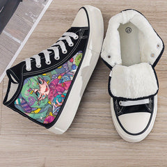 Anime Print Plush Lined Thermal Chunky Canvas Sneakers