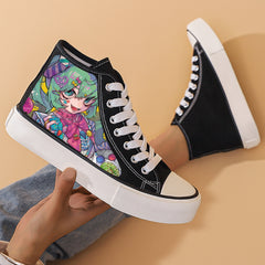 Anime Girl Print Chunky Canvas Sneakers High Top Lace Up Shoes
