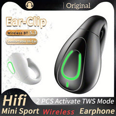 Mini Wireless Ear Clip Headset HIFI Bass Stereo Music Earring Headphone Mic