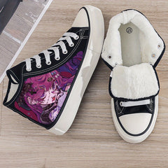 Anime Girl Plush Lined Thermal Sneakers Flat Heighten Fall W