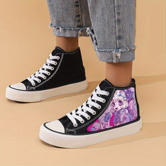 Anime Girl Print Chunky Canvas Sneakers High Top Skate Shoes