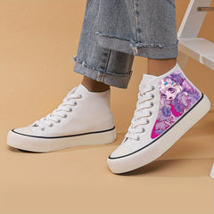 Anime Girl Print Chunky Canvas Sneakers High Top Skate Shoes