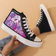 Anime Girl Print Chunky Canvas Sneakers High Top Skate Shoes