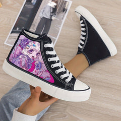 Anime Girl Plush Lined Chunky Canvas Sneakers Warm Winter Shoes