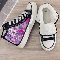 Anime Girl Plush Lined Chunky Canvas Sneakers Warm Winter Shoes