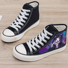 Anime Girl Print Plush Lined Thermal Chunky Canvas Sneakers Flat