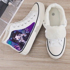 Anime Girl Print Plush Lined Thermal Chunky Canvas Sneakers Flat