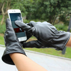 Warm Touch Screen Leather Gloves for Motorcycle Riding