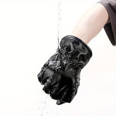 Warm Touch Screen Leather Gloves for Motorcycle Riding