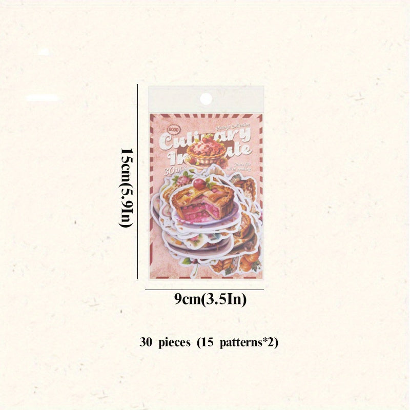 30pcs Dessert Food Cuisine Theme Stickers for Scrapbooking & Diaries