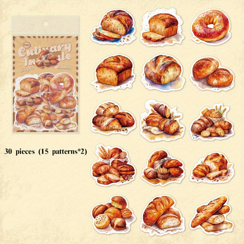 30pcs Dessert Food Cuisine Theme Stickers for Scrapbooking & Diaries