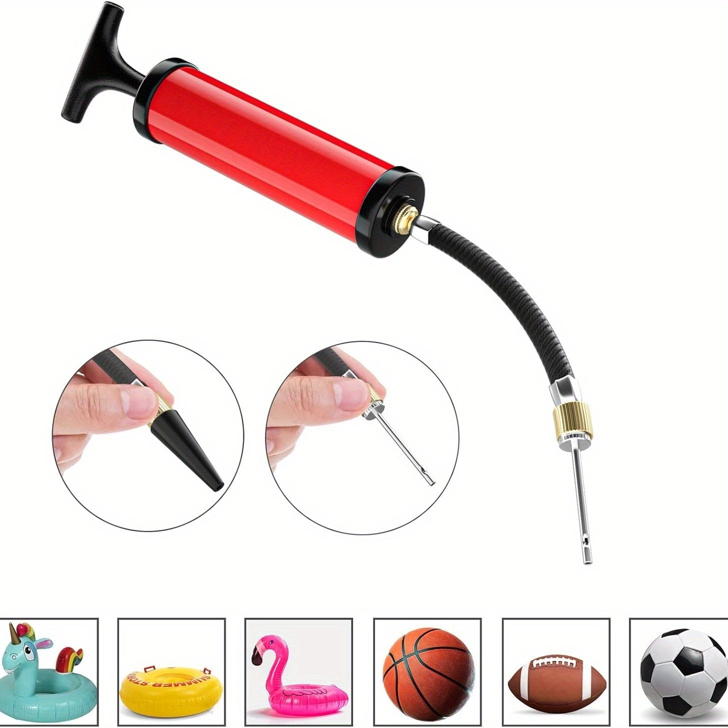 Sports Ball Pump with Nozzle Extension Hose - Push & Pull Inflator System
