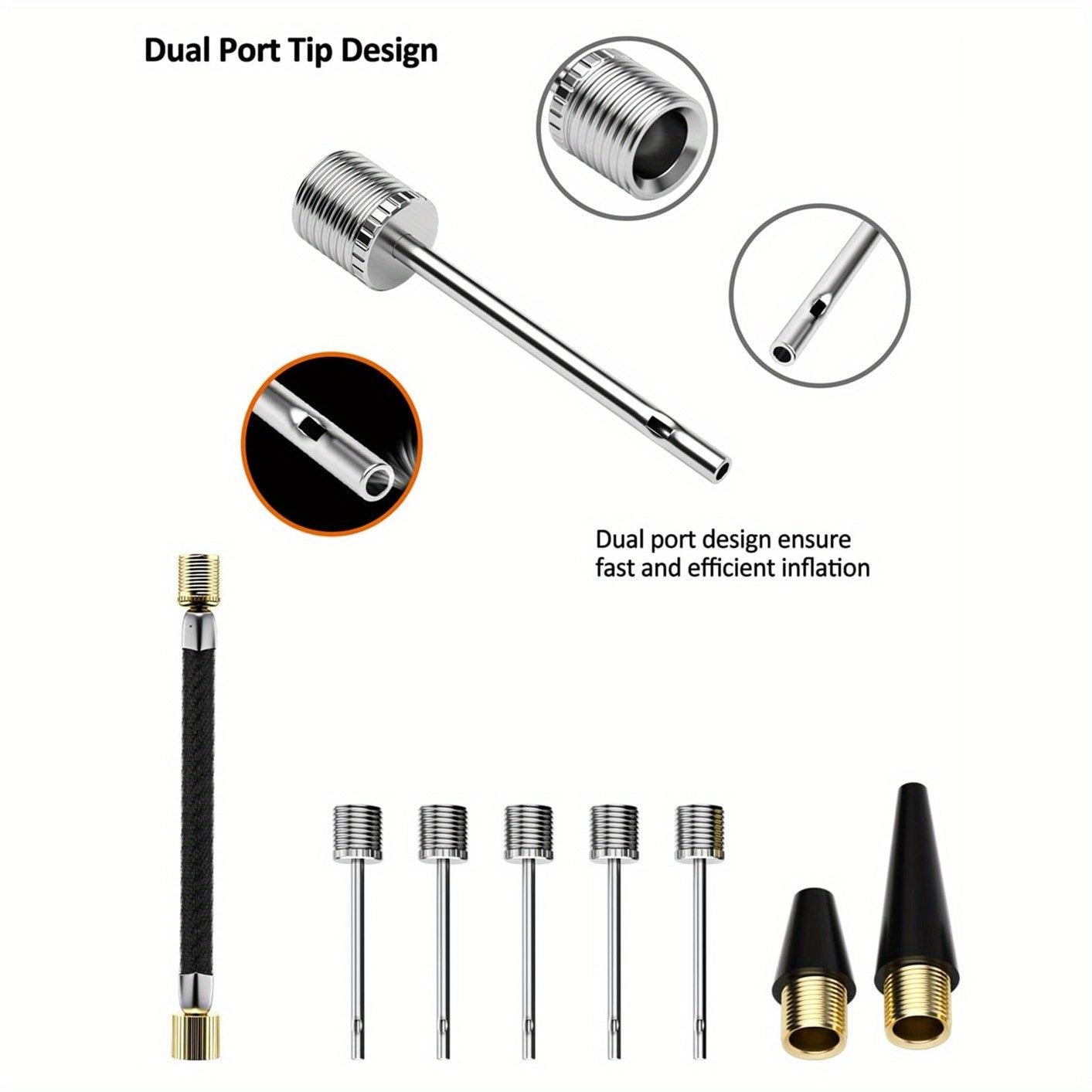 Sports Ball Pump with Nozzle Extension Hose - Push & Pull Inflator System
