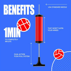 Sports Ball Pump with Nozzle Extension Hose - Push & Pull Inflator System