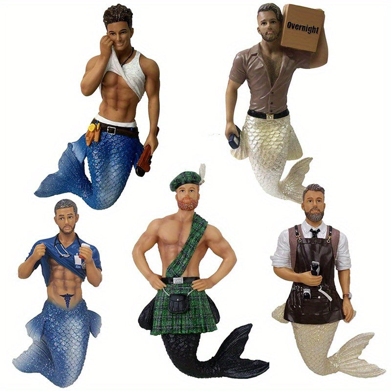 5pcs 2D Acrylic Male Mermaid Pendant Key Chain Home Party