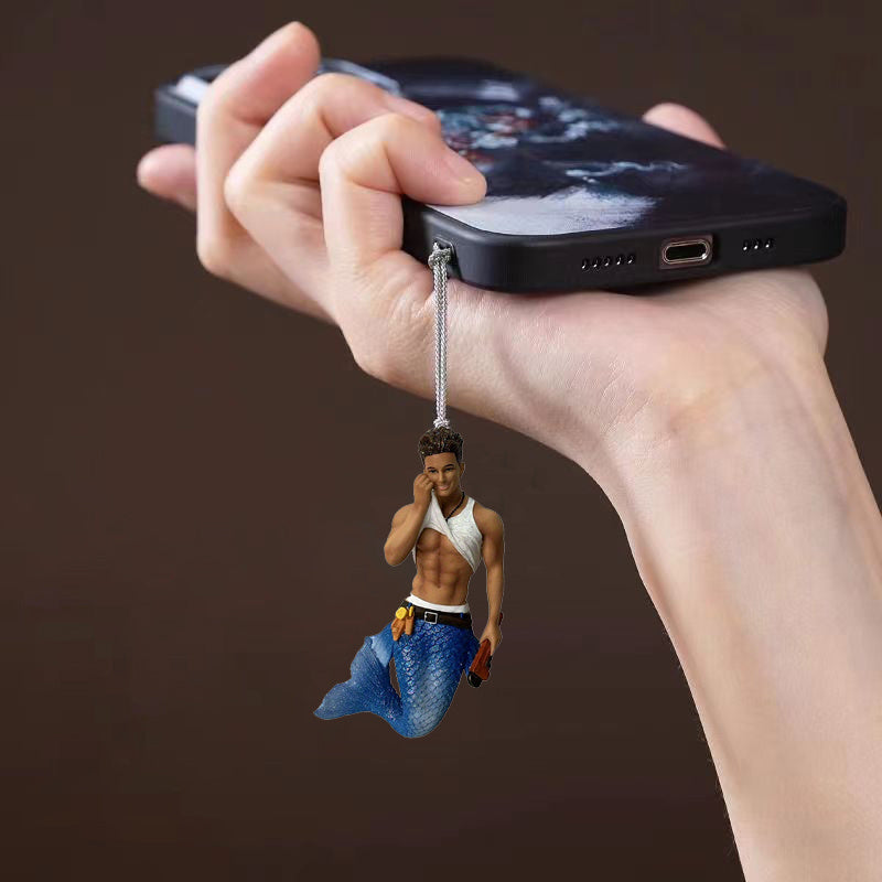 5pcs 2D Acrylic Male Mermaid Pendant Key Chain Home Party