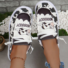 Women's Dairy Cow Print Low Top Sneakers Lightweight Casual Walking Shoes