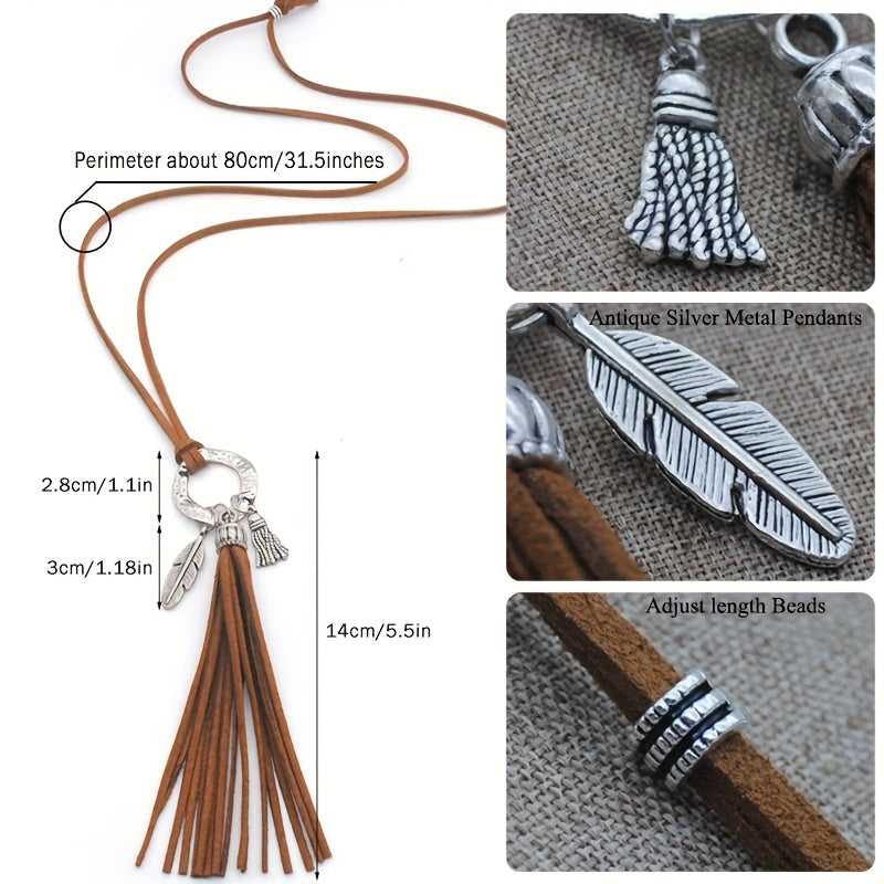 Boho Velvet Faux Leather Tassel Necklace