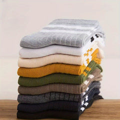 5 Pairs Men's Solid Striped Crew Socks Breathable Comfy Casual Unisex Socks
