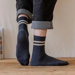 5 Pairs Men's Solid Striped Crew Socks Breathable Comfy Casual Unisex Socks