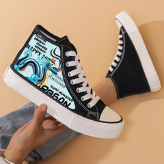 Dragon Print Chunky Canvas Sneakers High Top Skate Shoes