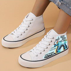 Dragon Print Chunky Canvas Sneakers High Top Skate Shoes