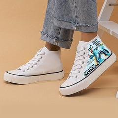 Dragon Print Chunky Canvas Sneakers High Top Skate Shoes