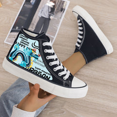 Dragon Print Plush Lined Thermal Chunky Canvas Sneakers