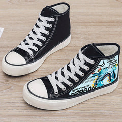 Dragon Print Plush Lined Thermal Chunky Canvas Sneakers