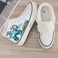 Dragon Print Plush Lined Thermal Chunky Canvas Sneakers
