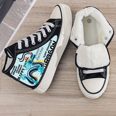 Dragon Print Plush Lined Thermal Chunky Canvas Sneakers